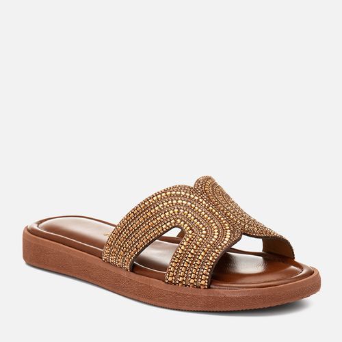 Papete Tira H Recortes com Mix de Strass Feminino Milano Marrom 15044