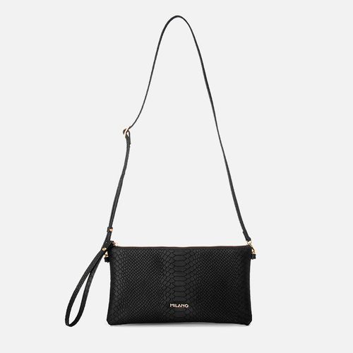 Bolsa Clutch Pequena com Textura Croco Milano Preto 15096