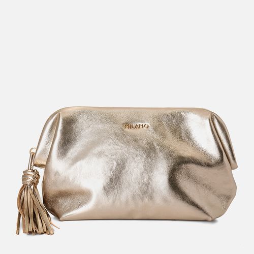 Bolsa Clutch Média em Couro com Tassel Milano Ouro Light 15101