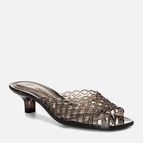 Tamanco Jelly Salto Kitten Heel Tira Vazada Bico Quadrado Feminino Milano Preto 15105