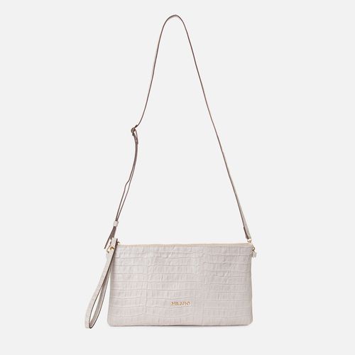 Bolsa Clutch Pequena com Textura Croco Milano Off White 15096