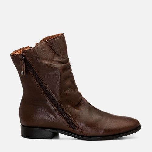 Bota Couro Cano Slouchy Enrugado Detalhe Zíper Milano Mogno 13449