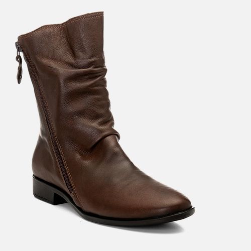 Bota Couro Cano Slouchy Enrugado Detalhe Zíper Milano Mogno 13449