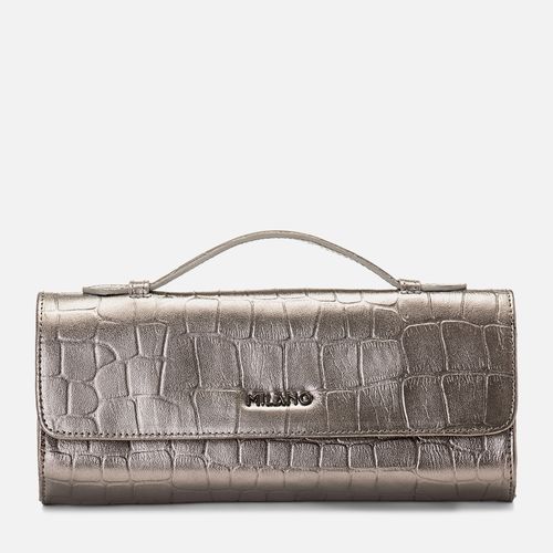 Bolsa Clutch de Couro Textura Croco com Alça de Mão e Corrente Milano Inox 15116