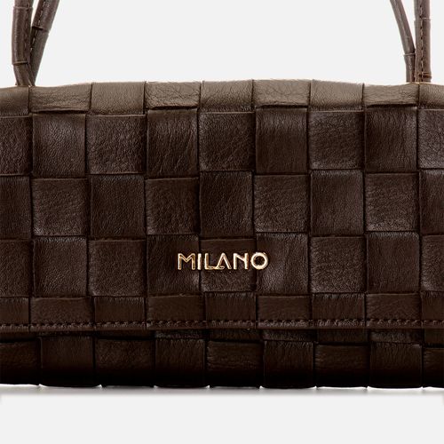 Bolsa Transversal Média de Couro Tressê Milano Cafe 15082