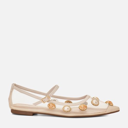 Sapatilha Boneca Mary Jane Tela Transparente com Pedrarias Feminino Milano Off White 15120