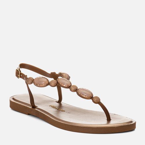Sandália Chinelo de Dedo Fechada Pedrarias Resina Metalizado Feminino Milano Nude 14989