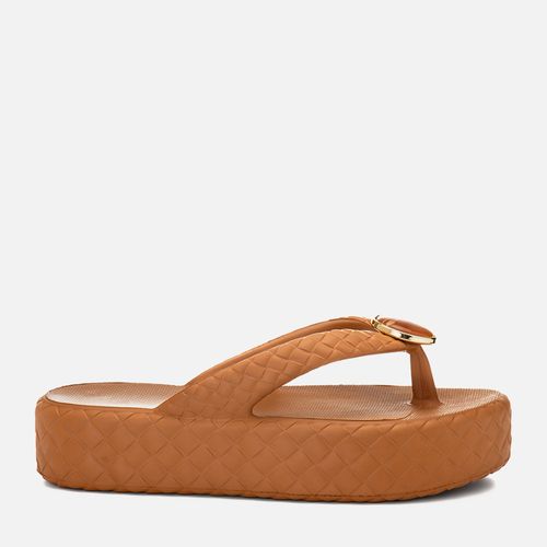 Sandália Papete de Dedo Flatform Texturizada com Pedra Feminino Milano Caramelo 15131